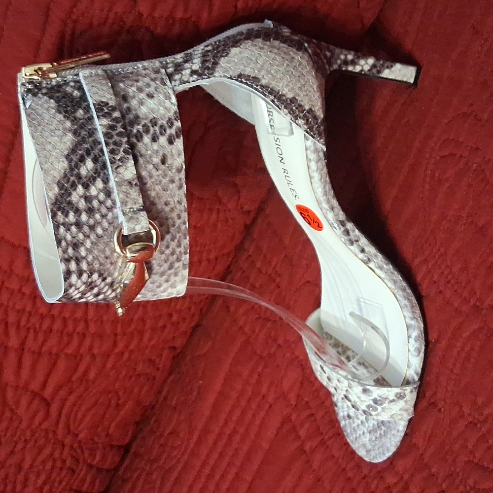 Obsession Rules Leather Snakeskin Heels with Gold Accents
